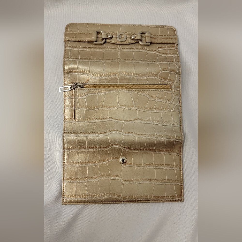 Guess Gold Textured Trifold Check Book Wallet